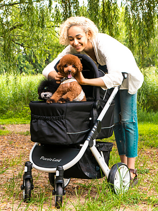 Piccolocane Tanto2 Luxury Dog Stroller, Detachable Pet Carrier & Free Rain Cover - Black